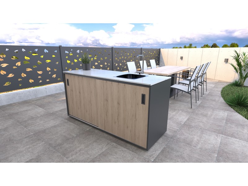 Element with sink on the right side, wood decor - oak rustic