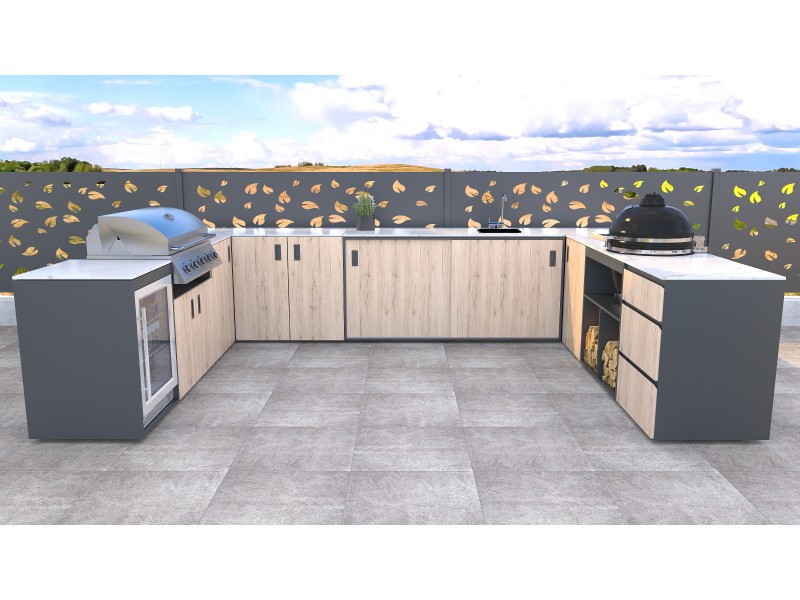 Element with sink on the right side, wood decor - oak rustic
