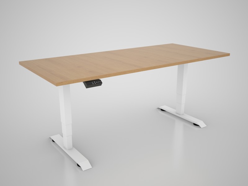 Hight-adjustable table with table top in Egger Corbridge oak - 1800 x 800 mm, white base