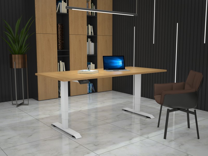 Hight-adjustable table with table top in decor oak - 1800 x 800 mm, white base