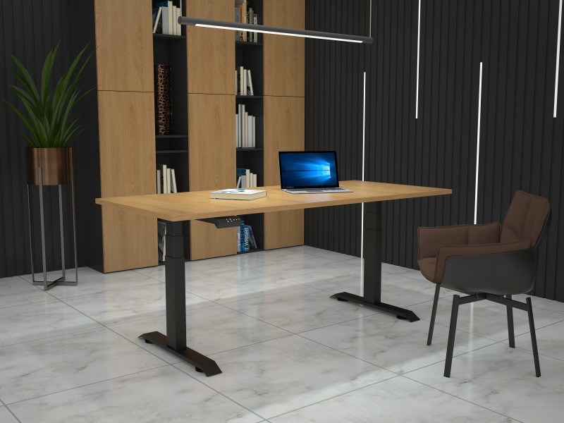 Hight-adjustable table with table top in decor oak - 1800 x 800 mm, black base