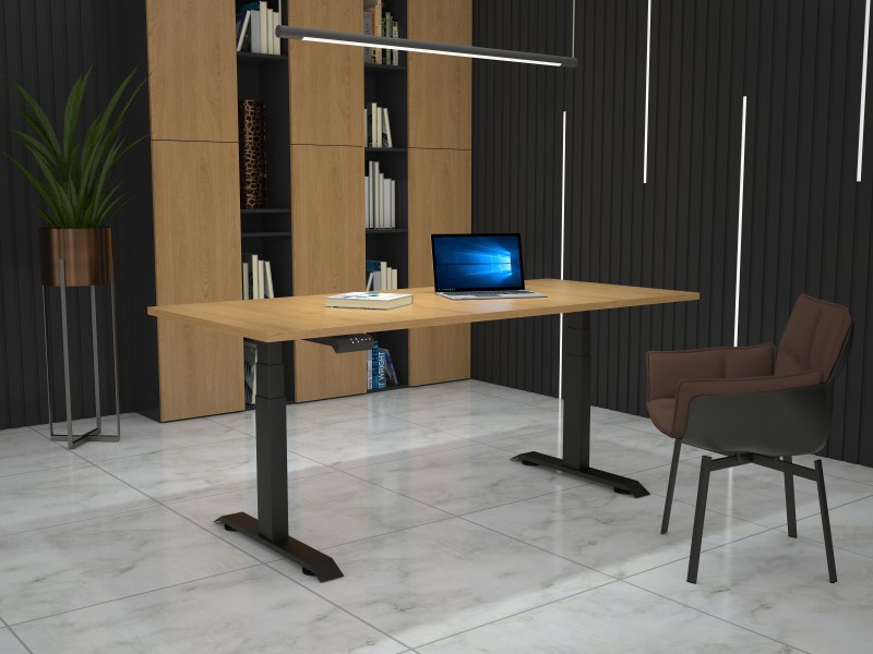 Hight-adjustable table with table top in decor oak - 1600 x 800 mm, black base