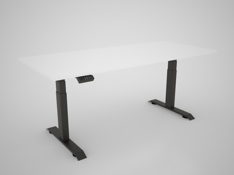 Hight-adjustable table with table top in decor white - 1600 x 800 mm, black base