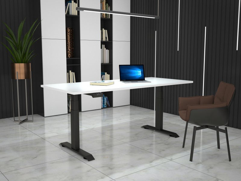 Hight-adjustable table with table top in Egger Premium decor white - 1800 x 800 mm, black base