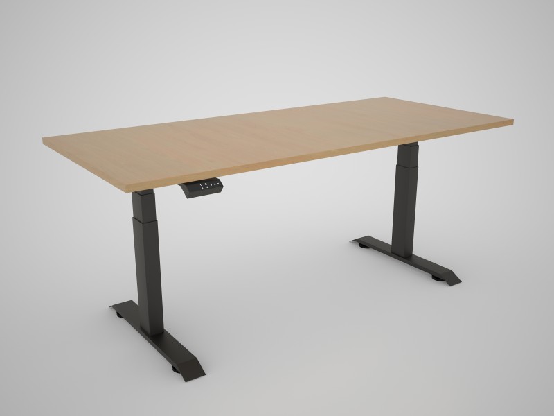 Hight-adjustable table with table top in Egger Ellmau beech - 1800 x 800 mm, black base