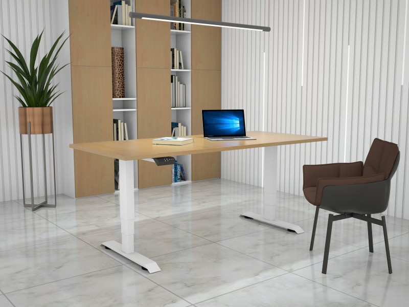 Hight-adjustable table with table top in decor beech - 1600 x 800 mm, white base