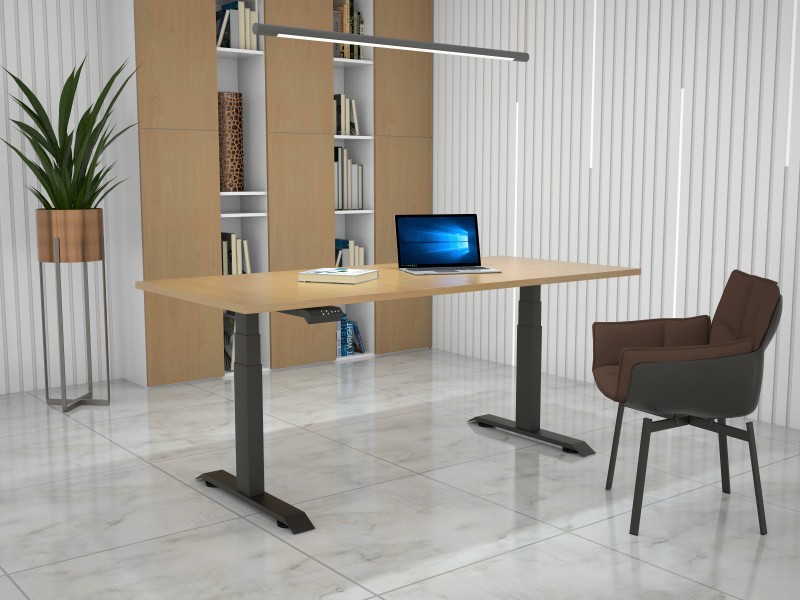 Hight-adjustable table with table top in decor beech - 1600 x 800 mm, black base