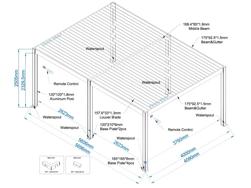 Bioclimatic pergola 5,6 m x 4 m; dark grey