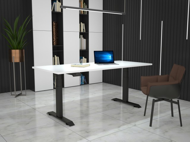 Hight-adjustable table with table top in decor white - 1600 x 800 mm, black base