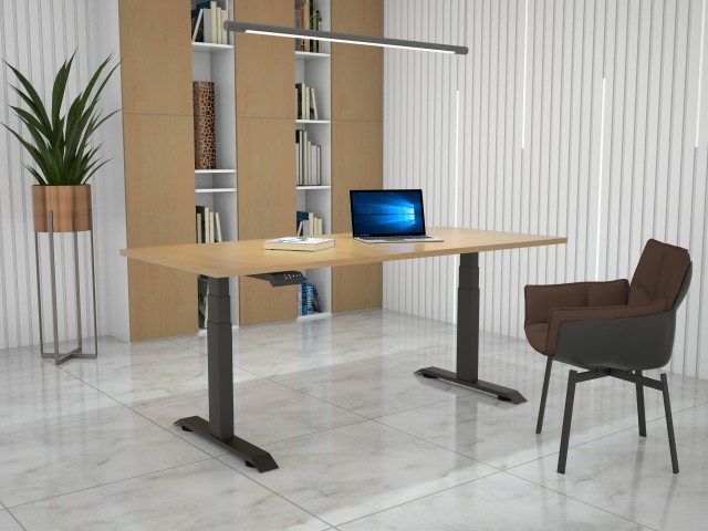 Hight-adjustable table with table top in decor beech - 1800 x 800 mm, black base