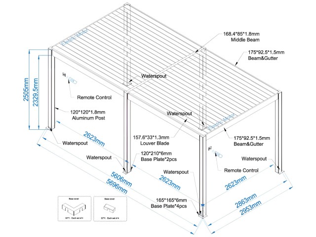 Bioclimatic pergola 5,6 m x 2.86 m; dark grey
