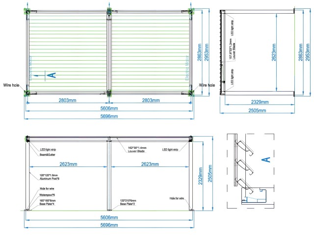 Bioclimatic pergola 5,6 m x 2.86 m; dark grey