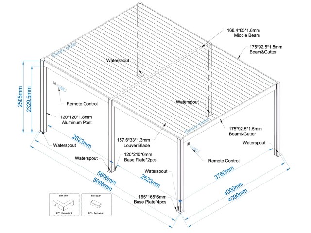 Bioclimatic pergola 5,6 m x 4 m; dark grey