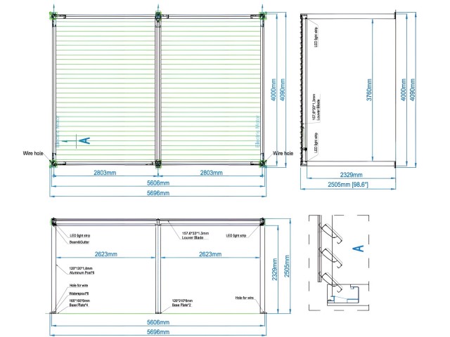 Bioclimatic pergola 5,6 m x 4 m; dark grey