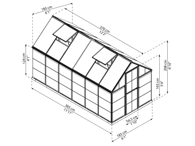 RASTLINJAK POLIKARBONAT - HYBRID (Tip 6x12) - Dim. 185 x 370 cm - ALUMINIJ