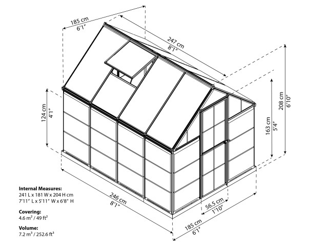 RASTLINJAK POLIKARBONAT - HYBRID (Tip 6x8) - Dim. 185 x 247 cm - ANTRACIT