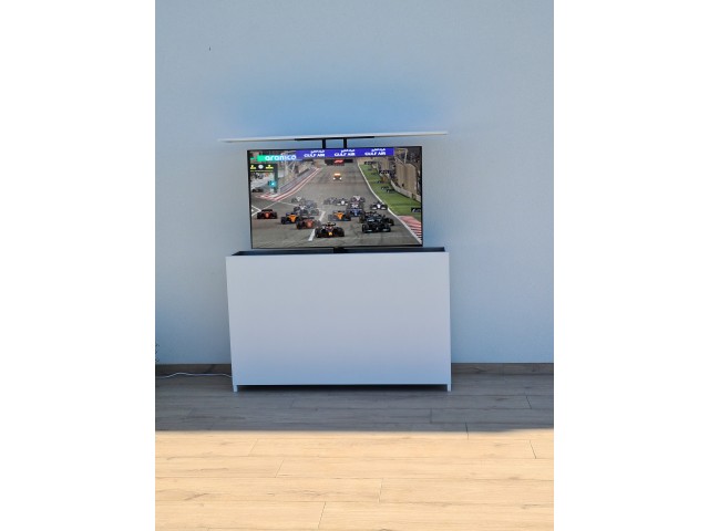 Outdoor TV lift cabinet - powder-coated aluminum in white - RAL 9003