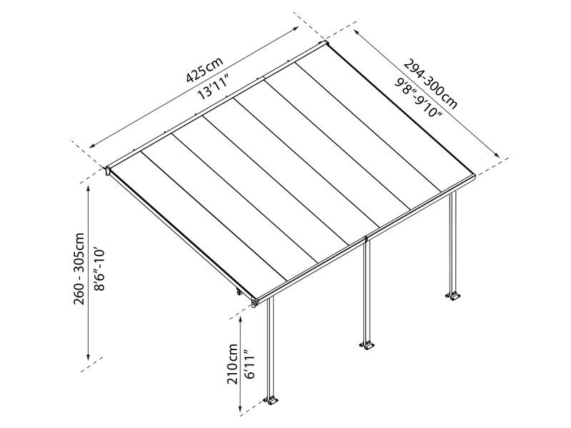 NADSTREŠEK ZA TERASO FERIA PATIO COVER, 3x4,25, siva/transparent