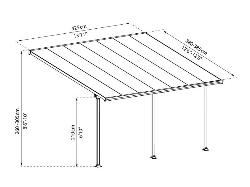 NADSTREŠEK ZA TERASO FERIA PATIO COVER, 4x4,25, siva/transparent