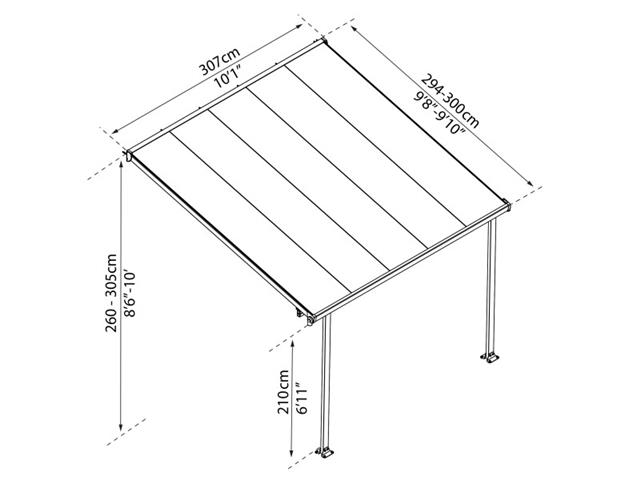 NADSTREŠEK ZA TERASO FERIA PATIO COVER, 3x3,05, siva/transparent