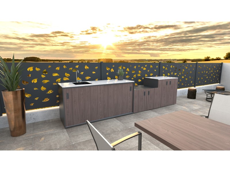 Vanjska kuhinja – Element s vratima, drveni dekor – američki orah - Slika 4